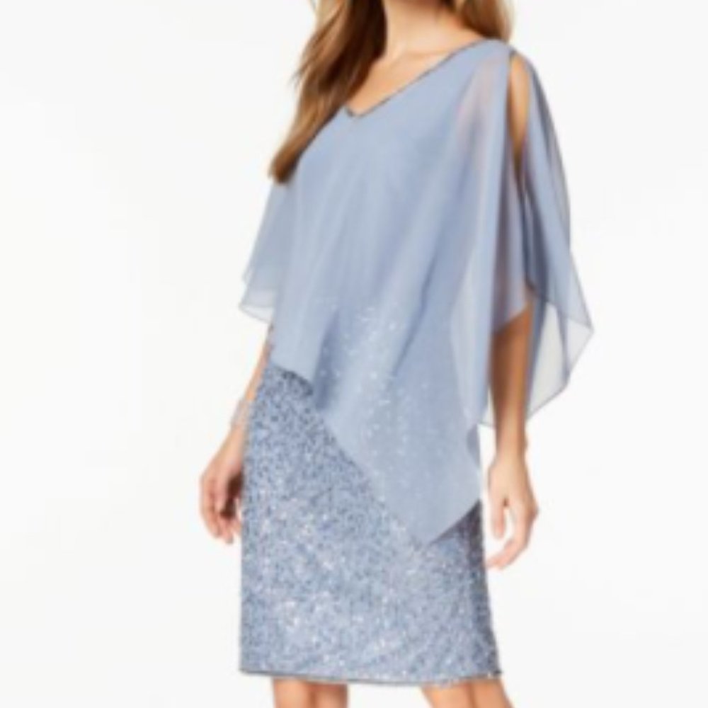 J KARA - Poncho Overlay Sequin Sheath Dress